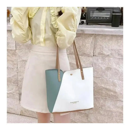 Women's Shopping Bag- PU Leather Tote Bag Double Tone Color Shoulder Bag
