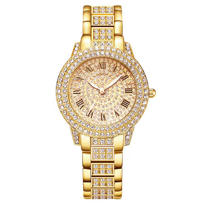 Women’s Diamond Fashion Roman Quartz Watch – 5‑Piece Jewelry Set